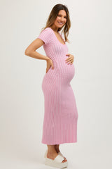Light Pink Cable Knit Maternity Sweater Dress