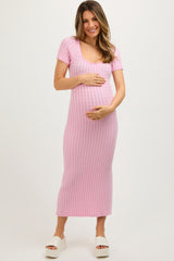 Light Pink Cable Knit Maternity Sweater Dress