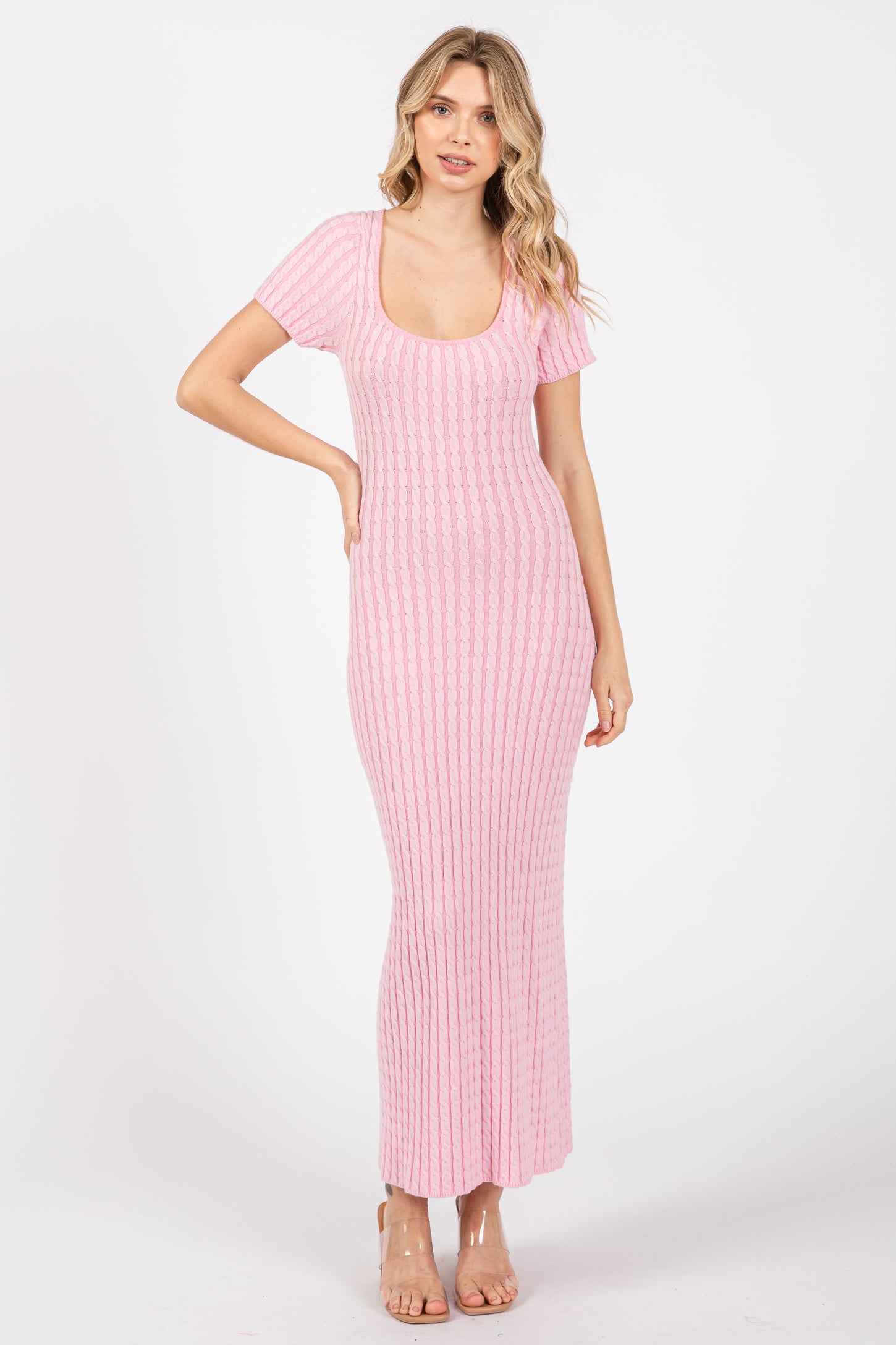 Light Pink Cable Knit Maternity Sweater Dress PinkBlush Light Pink Cable Knit Maternity Sweater Dress PinkBlush