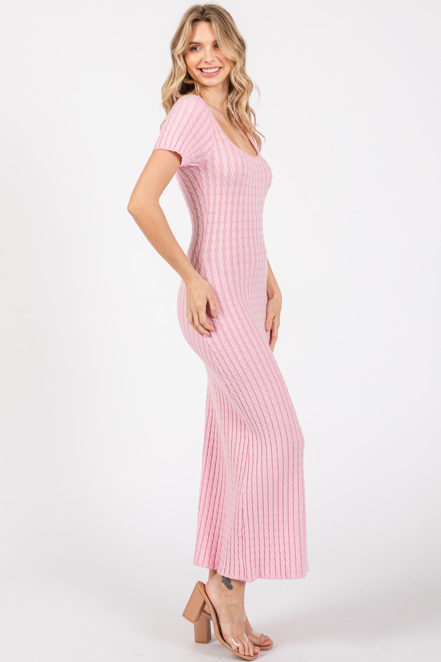 Light Pink Cable Knit Sweater Dress PinkBlush Light Pink Cable Knit Sweater Dress PinkBlush