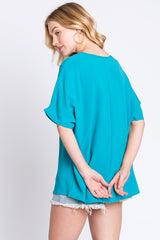 Turquoise Short Sleeve Blouse