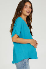 Turquoise Short Sleeve Maternity Blouse