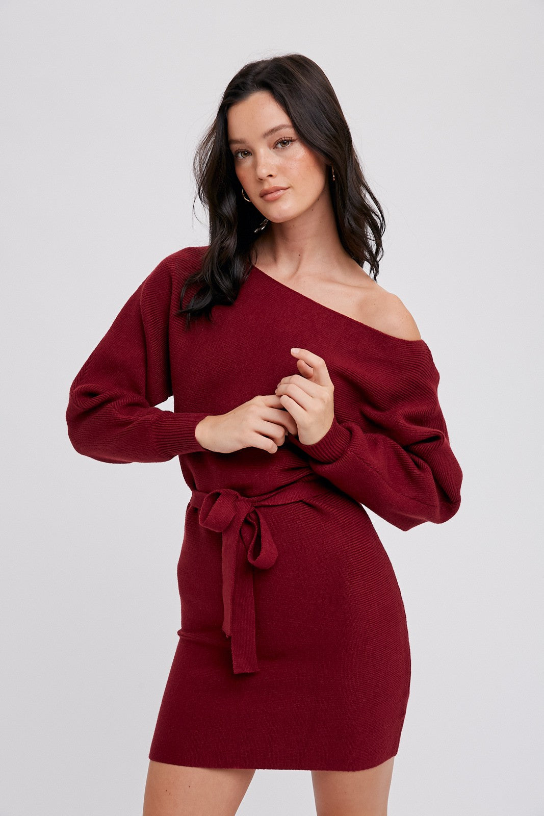 burgundy off shoulder sweater dress Stella main image 1