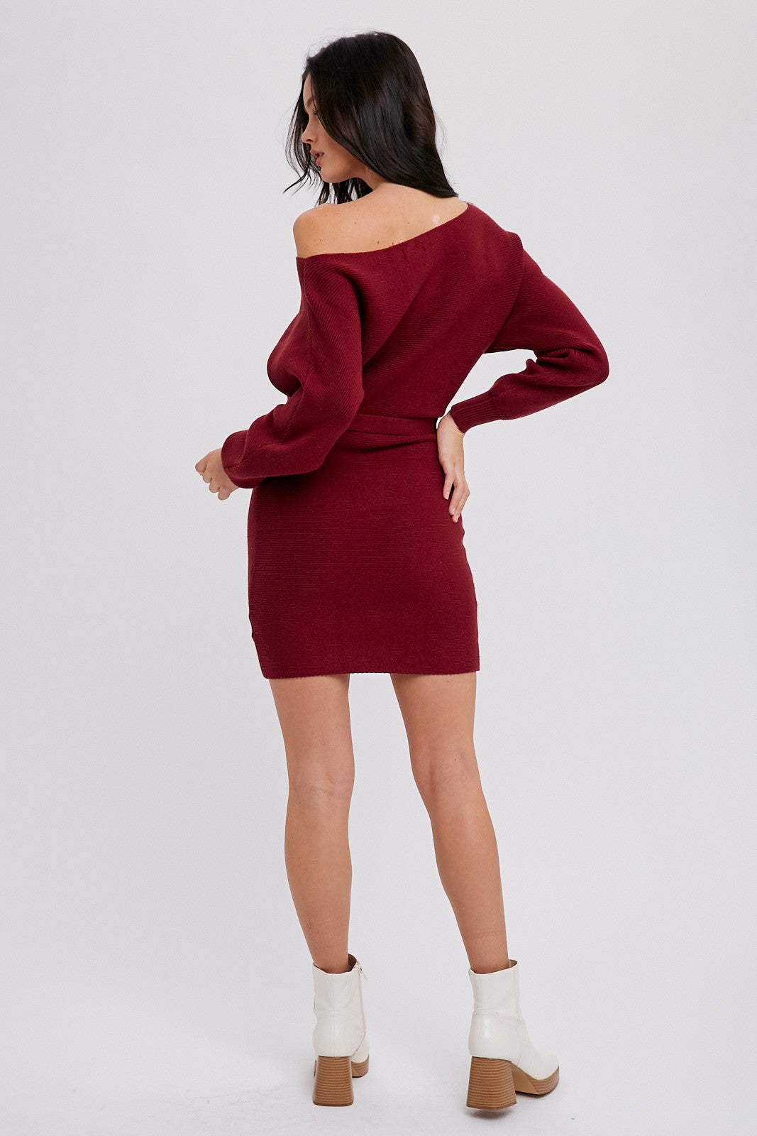 Wine Boatneck Sweater Dress