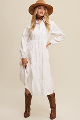 White Tiered Collared Midi Dress