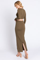 Olive Exposed Seams Top and Skirt Set