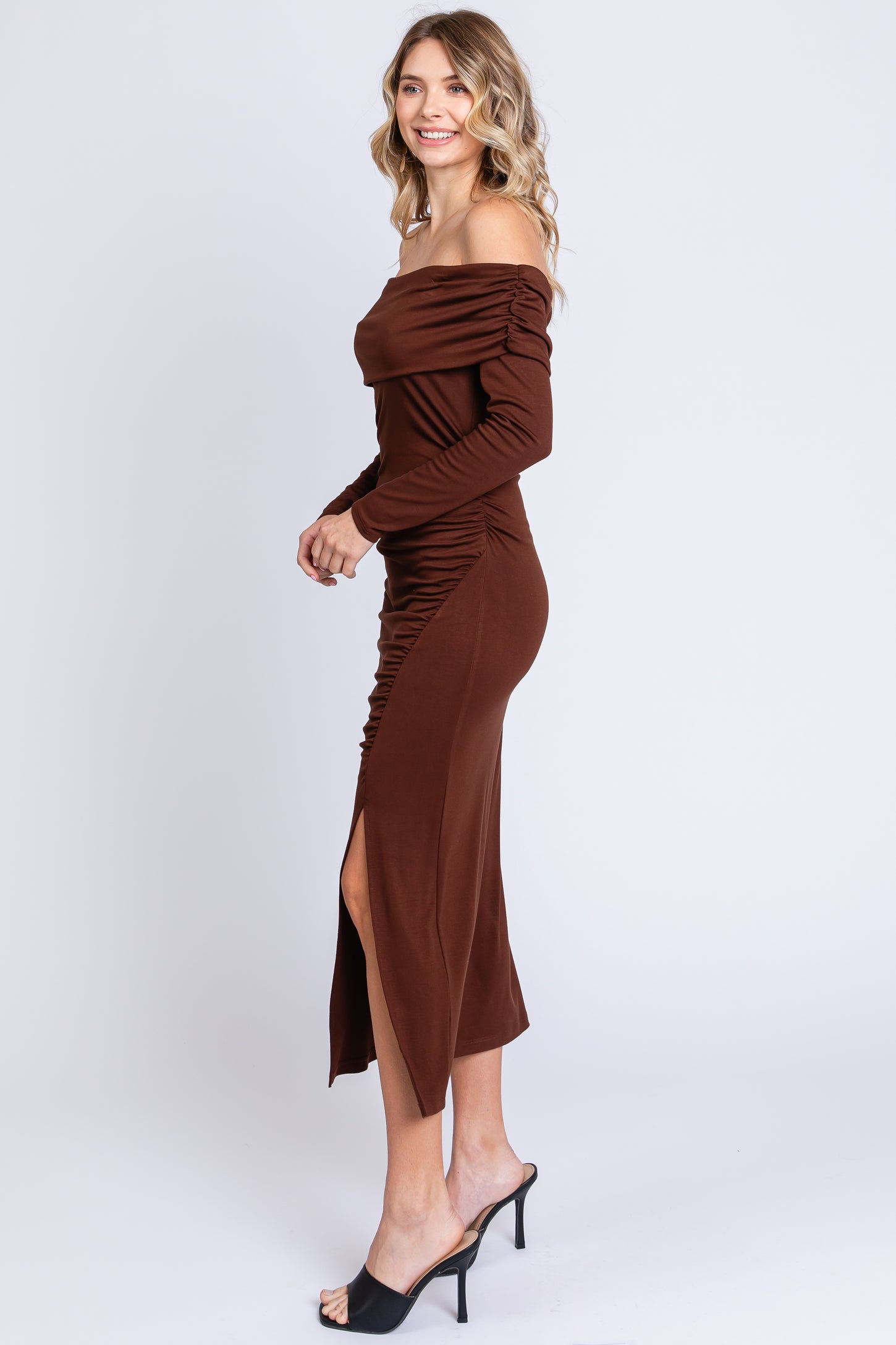 front slit midi dress Fine 2X1 Rib Front Slit Midi Dress in Heather Grey