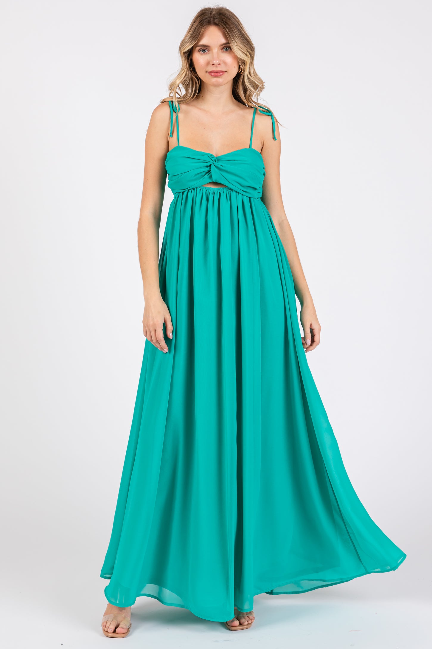 Jade Chiffon Sleeveless Cutout Front Maternity Maxi Dress PinkBlush Jade Chiffon Sleeveless Cutout Front Maternity Maxi Dress PinkBlush