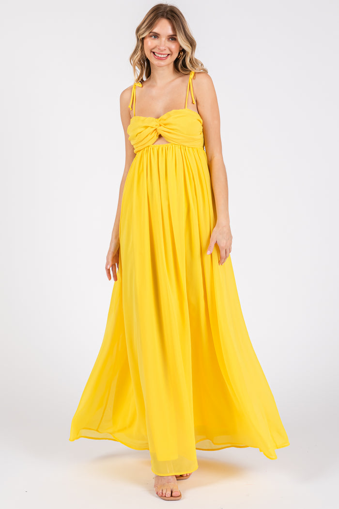 Yellow Chiffon Sleeveless Cutout Front Maxi Dress