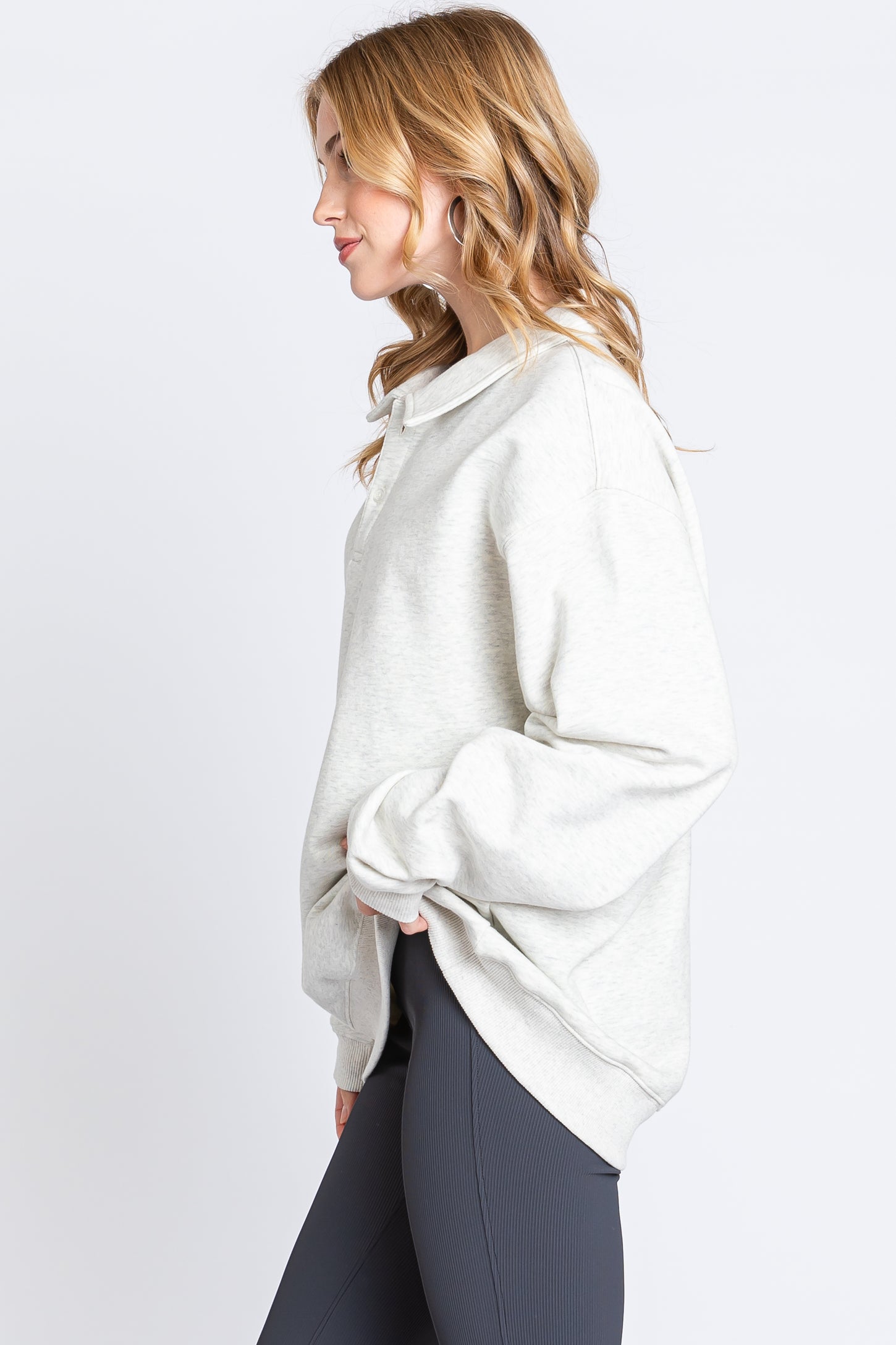 Cream Collared Pullover Sweatshirt