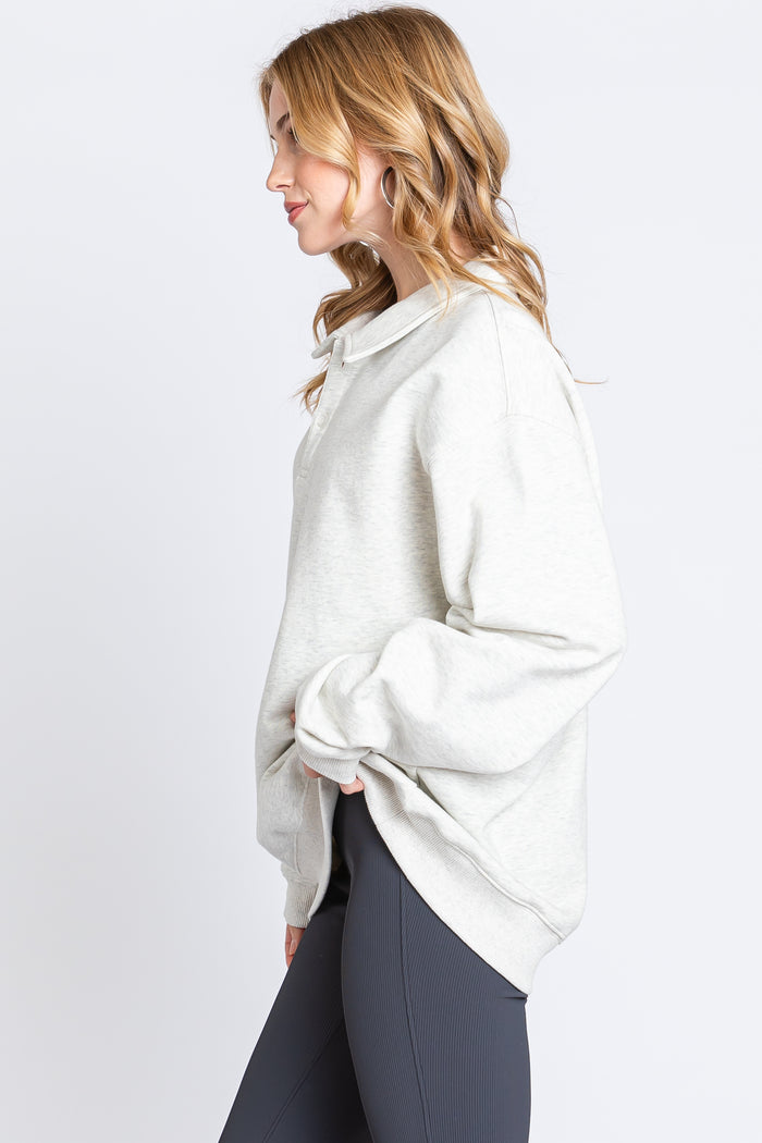 Cream Collared Pullover Sweatshirt