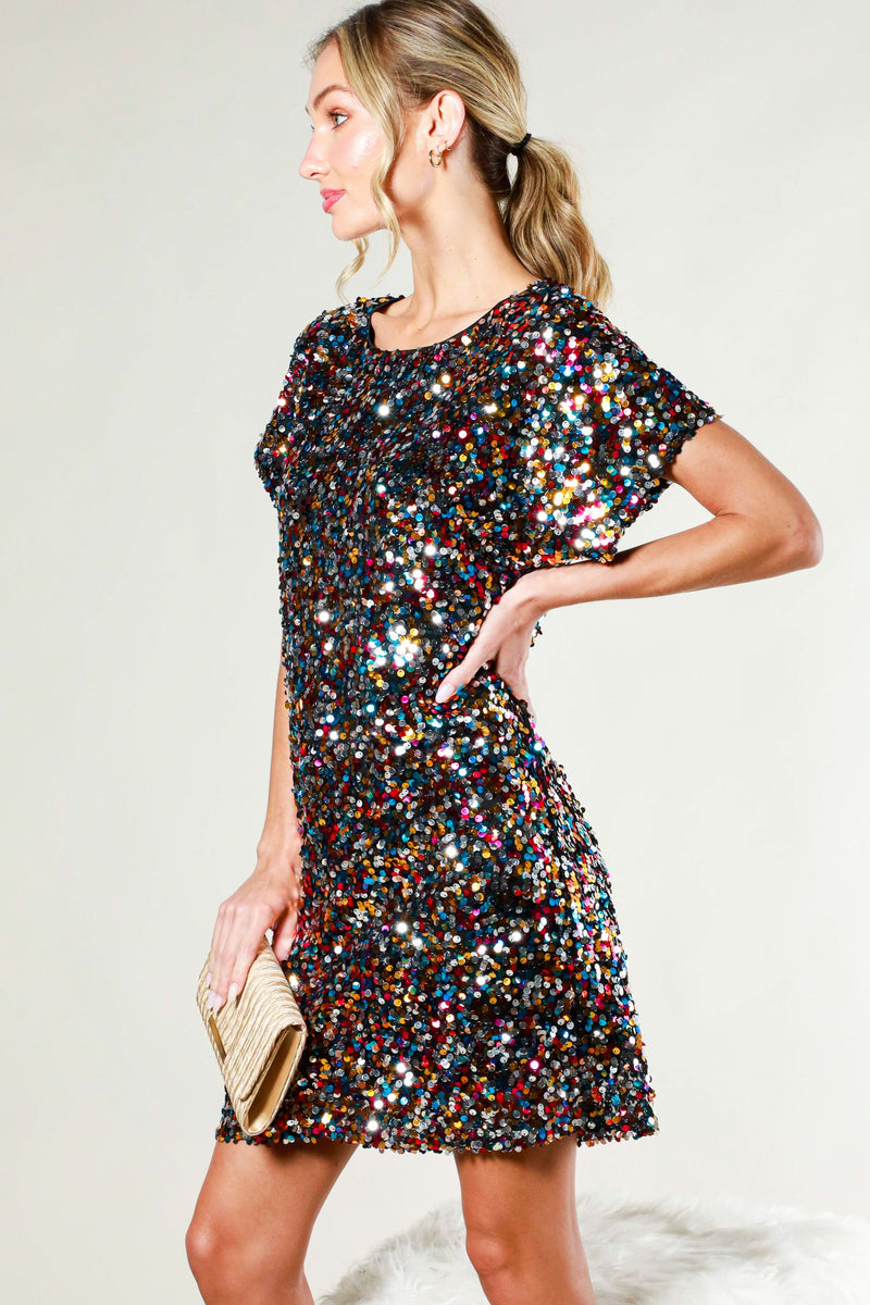 Black Multi Color Sequin Dress – PinkBlush
