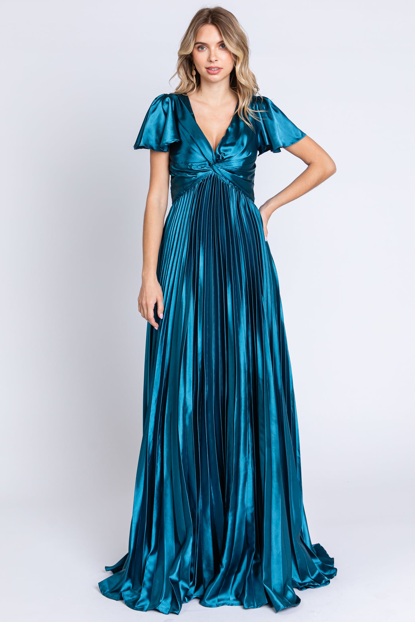 Teal Short Sleeve Pleated Tie Back Maxi Dress PinkBlush Teal Short Sleeve Pleated Tie Back Maxi Dress PinkBlush