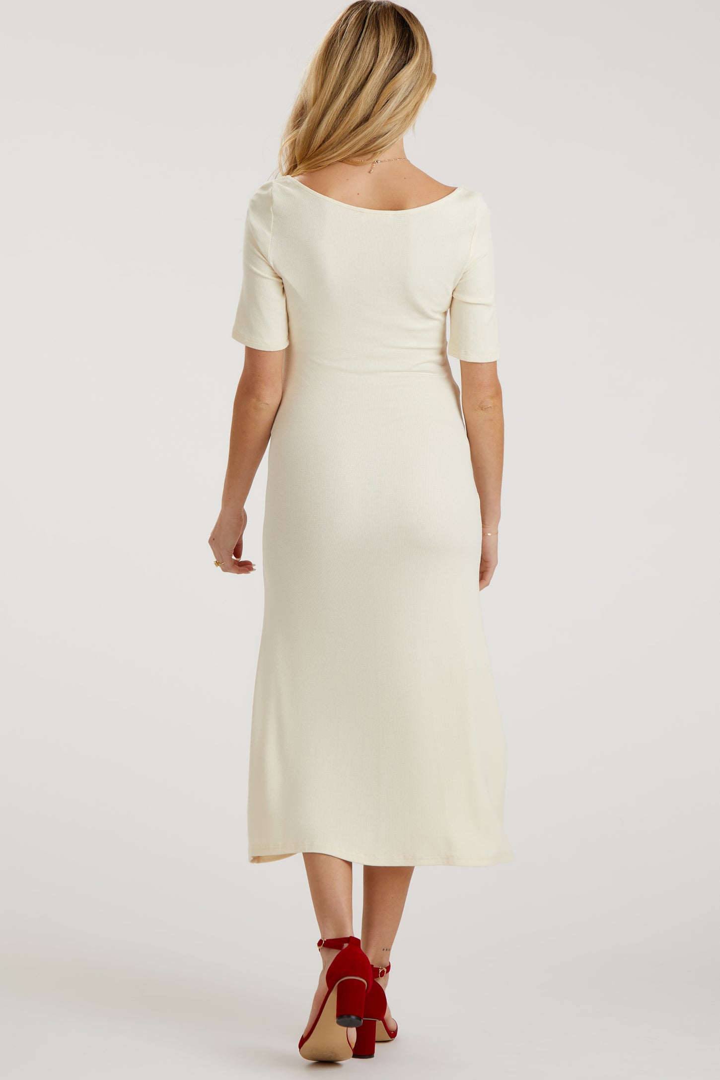 Cream U Notched Maternity Midi Dress – PinkBlush