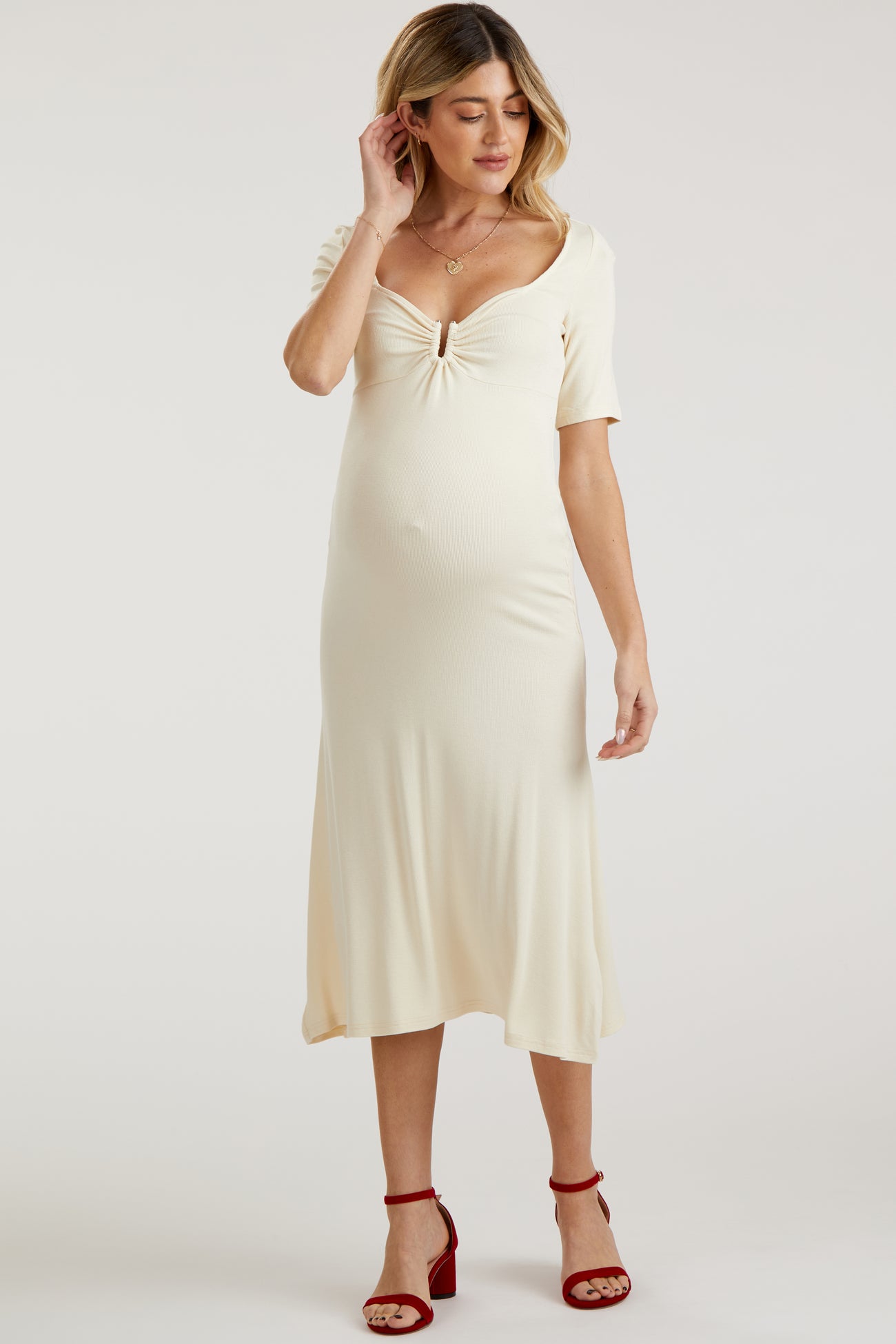 Cream U Notched Maternity Midi Dress – PinkBlush