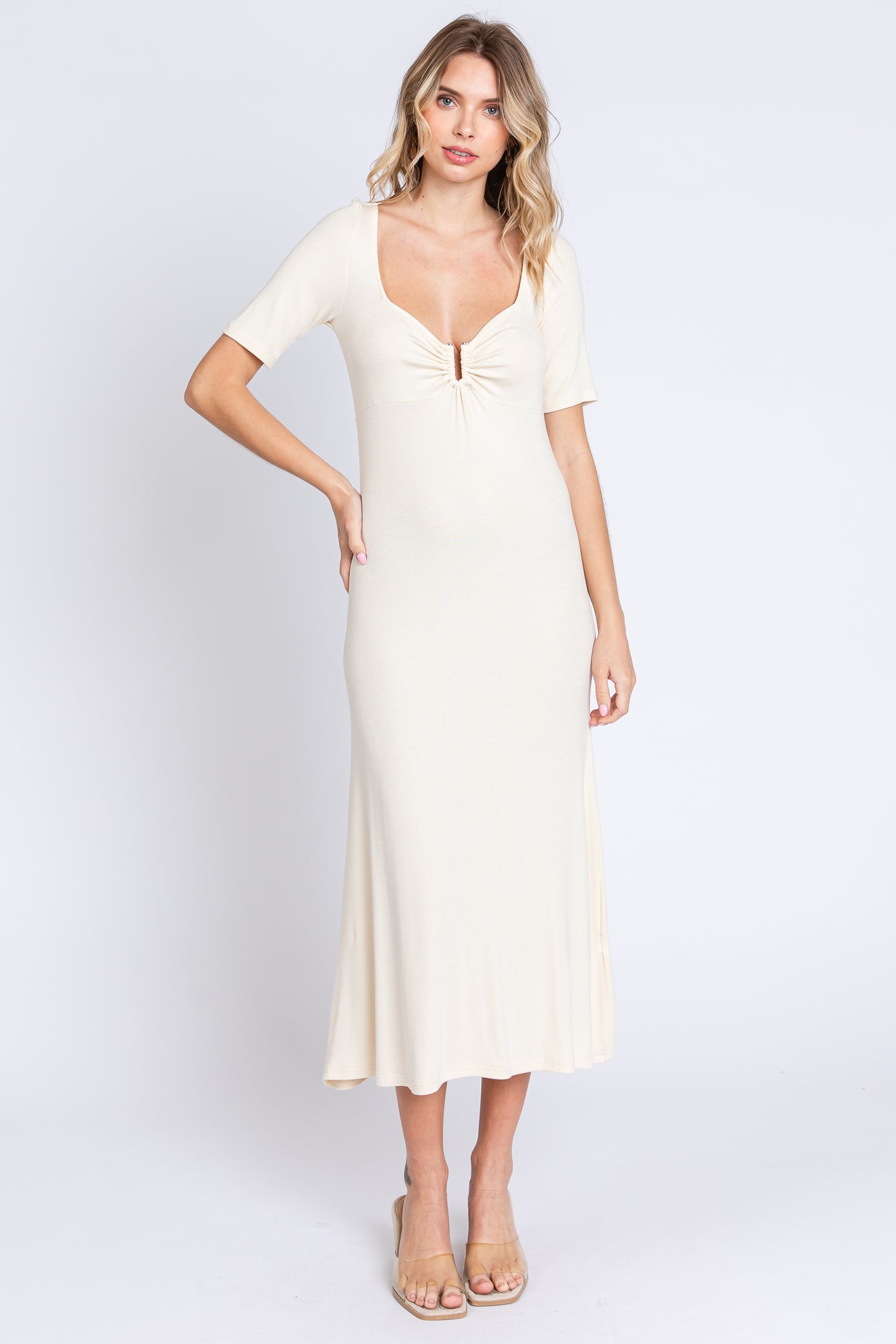 Cream U Notched Maternity Midi Dress – PinkBlush