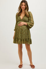 Olive Floral Smocked Long Sleeve Maternity Dress