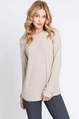 Taupe Ribbed Long Sleeve Top