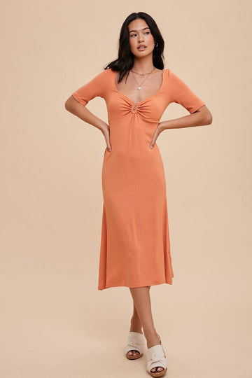Peach U Notched Midi Dress