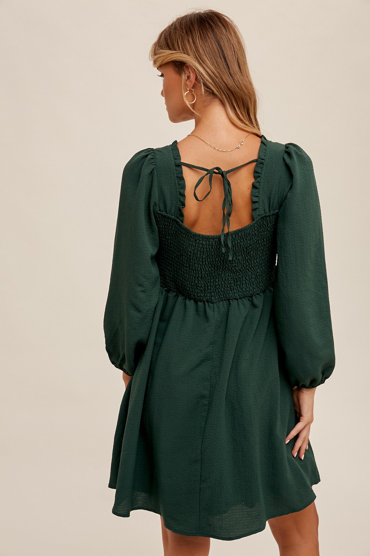 Hunter Green Square Neckline Ruffle Trim Babydoll Dress PinkBlush Hunter Green Square Neckline Ruffle Trim Babydoll Dress PinkBlush