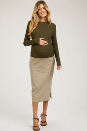 Olive Waffle Knit Basic Long Sleeve Maternity Top