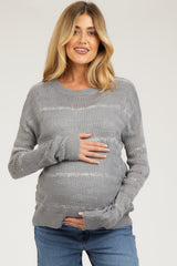 Grey Striped Open Knit Maternity Top