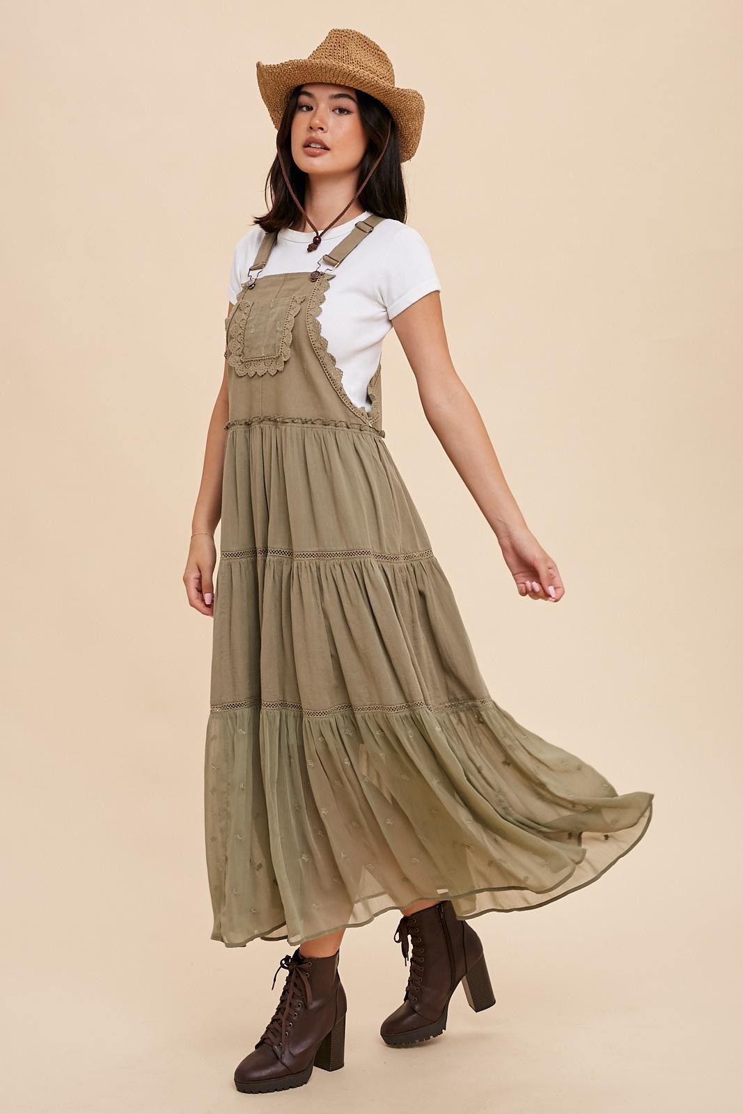 Olive Overall Crochet Lace Tiered Dress – PinkBlush