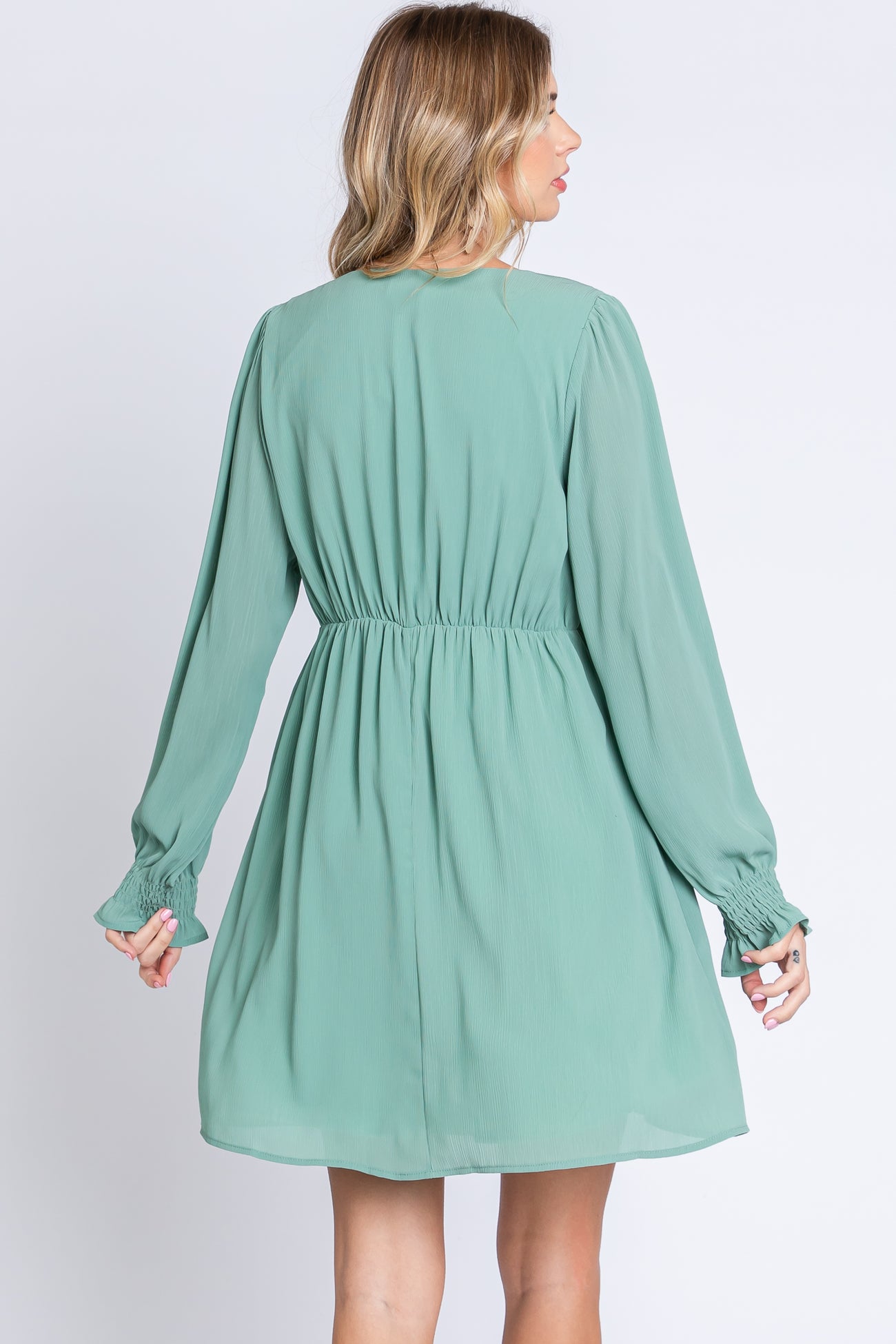 Mint Green V-Neck Long Sleeve Dress PinkBlush Mint Green V-Neck Long Sleeve Dress PinkBlush