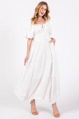 White Front Tie Puff Sleeve Maxi Dress