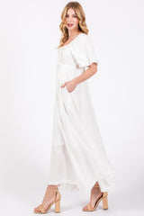 White Front Tie Puff Sleeve Maxi Dress