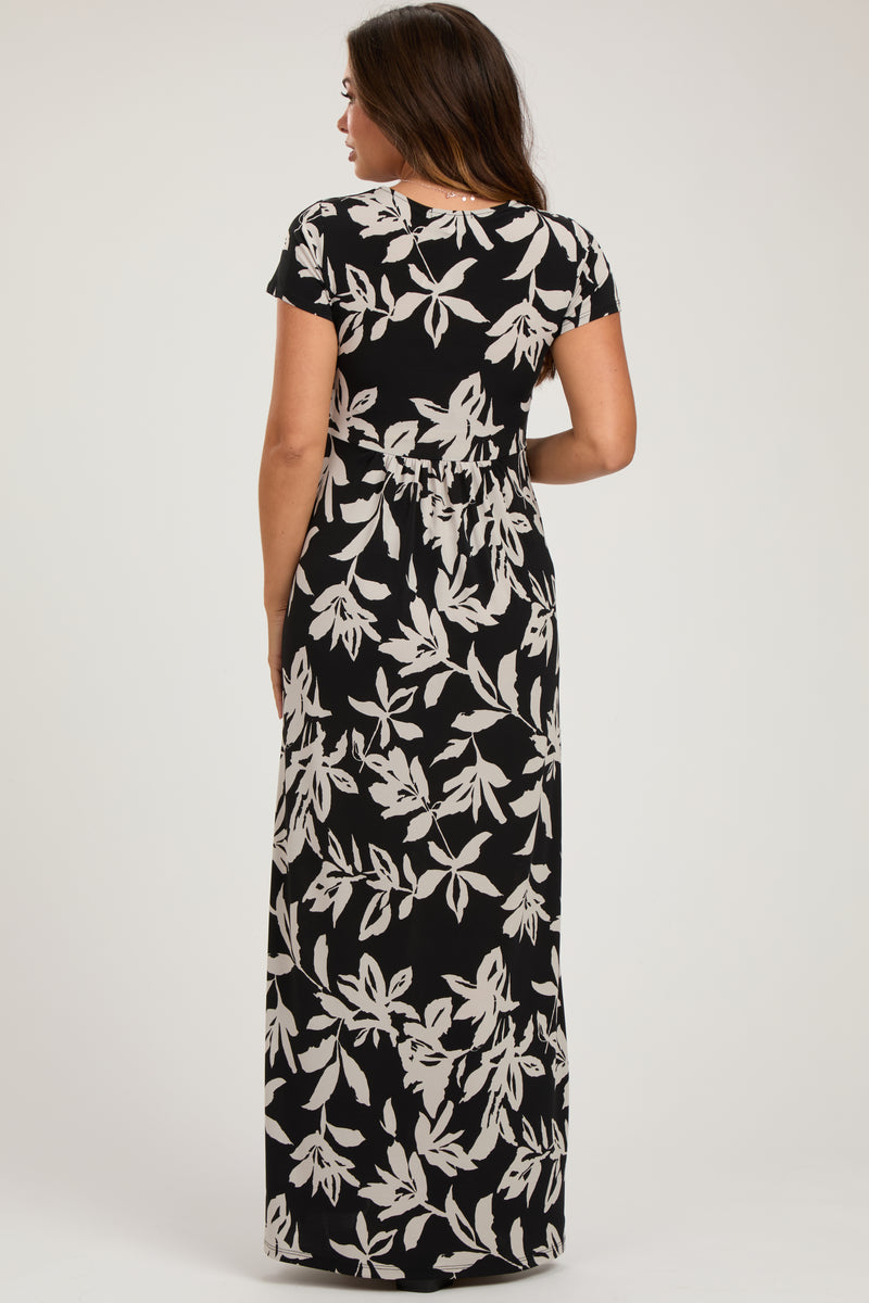 Black Floral V-Neck Maternity Maxi Dress – PinkBlush