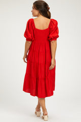 Red Tiered Maternity Midi Dress