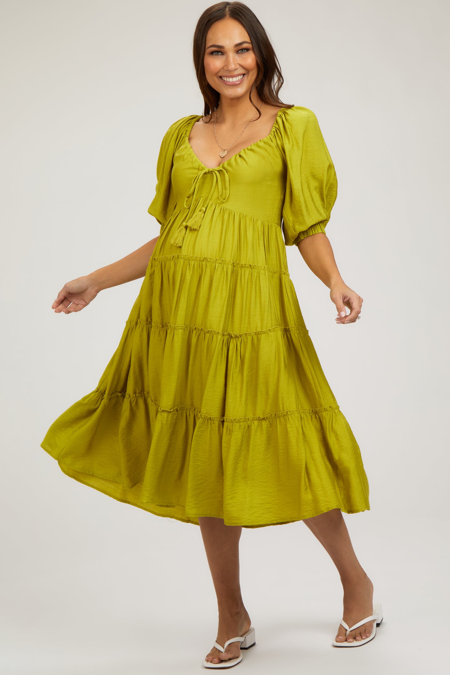 Lime Tiered Maternity Midi Dress