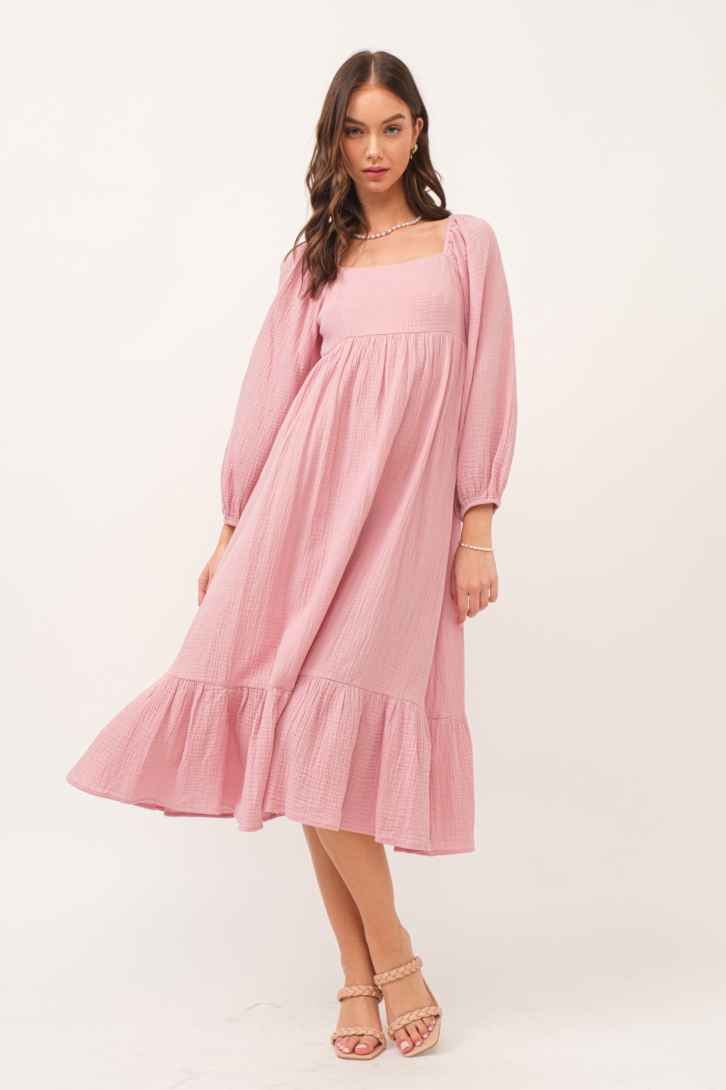 long sleeve square neck midi dress Long Sleeve Square Neck Fit & Flare Midi Dress