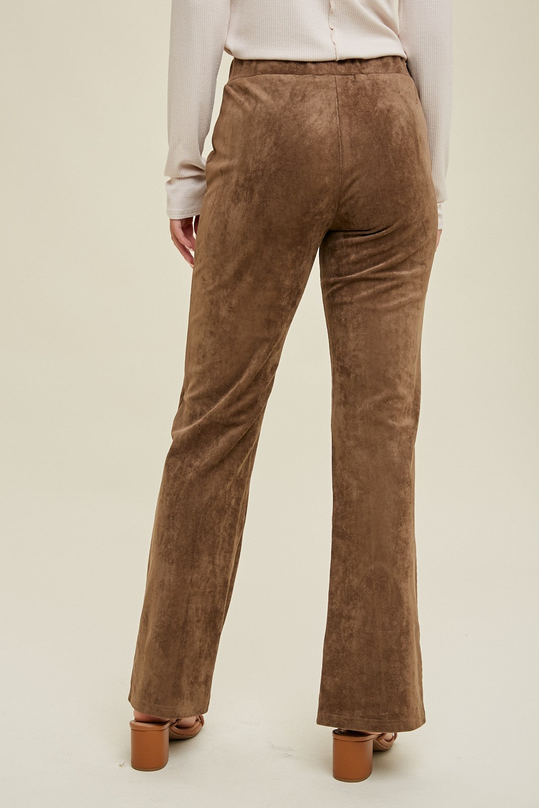 Mocha Suede Pants With Front Slit Detail– PinkBlush