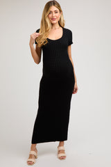 Black Cable Knit Maternity Sweater Dress