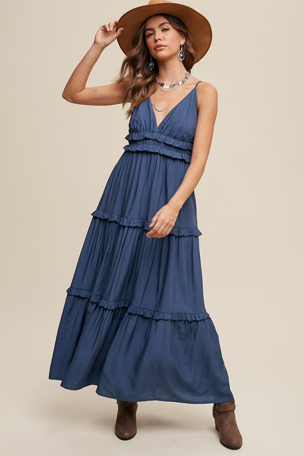 Navy Blue Striped Ruffle Tiered Maxi Dress – PinkBlush