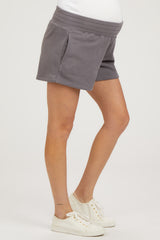 Gray Fleece Maternity Shorts
