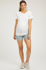 Light Blue Ribbed Maternity Shorts