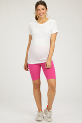 Fuchsia Rib Knit Maternity Biker Shorts