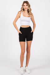 Black Fitted Smocked Active Shorts