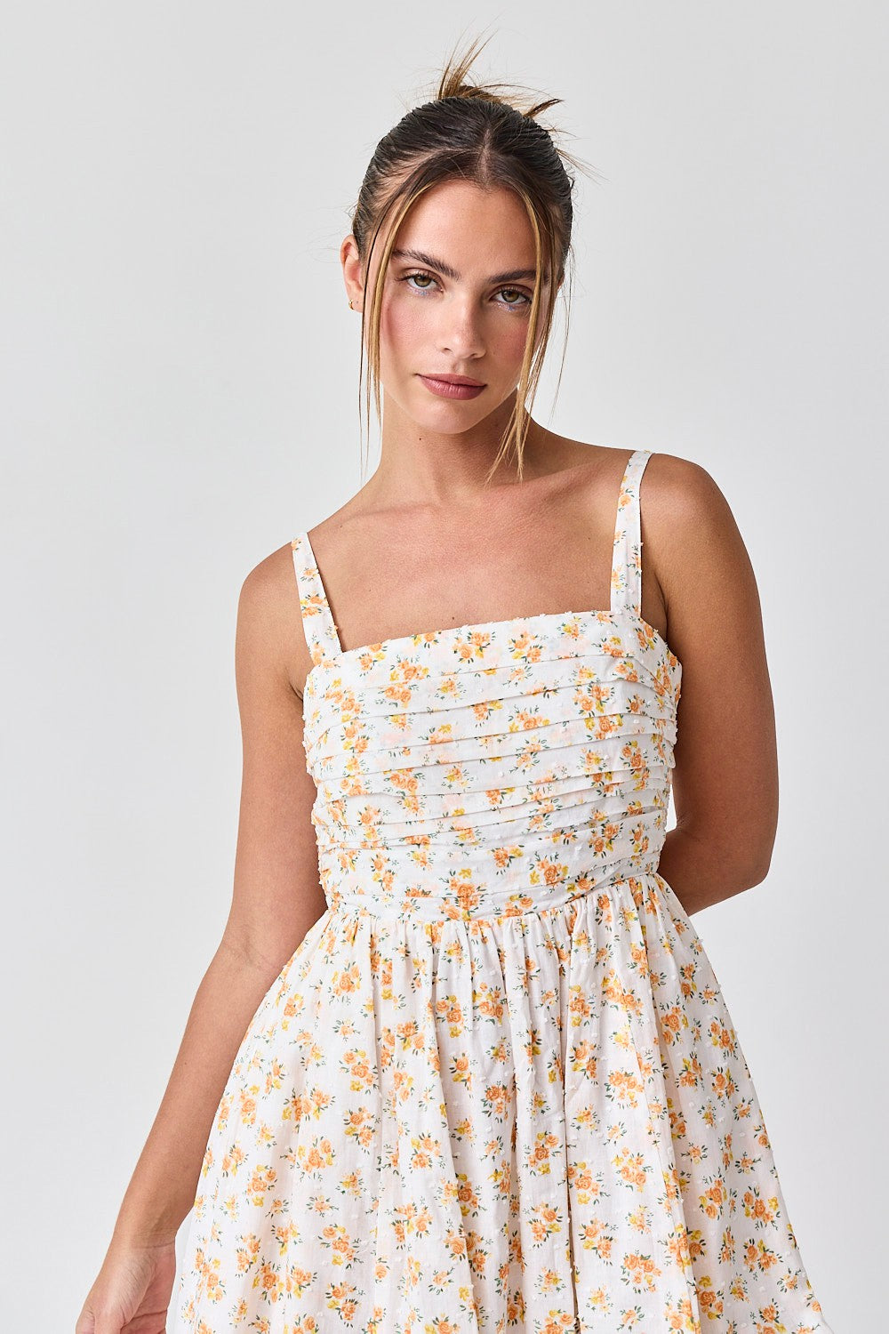 Orange Floral Textured Dot Square Neck Midi Dress – PinkBlush