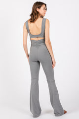 Heather Grey Open Back Ruched Sleeveless Jumpsuit
