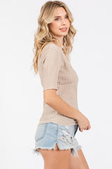 Taupe Striped Short Sleeve Top