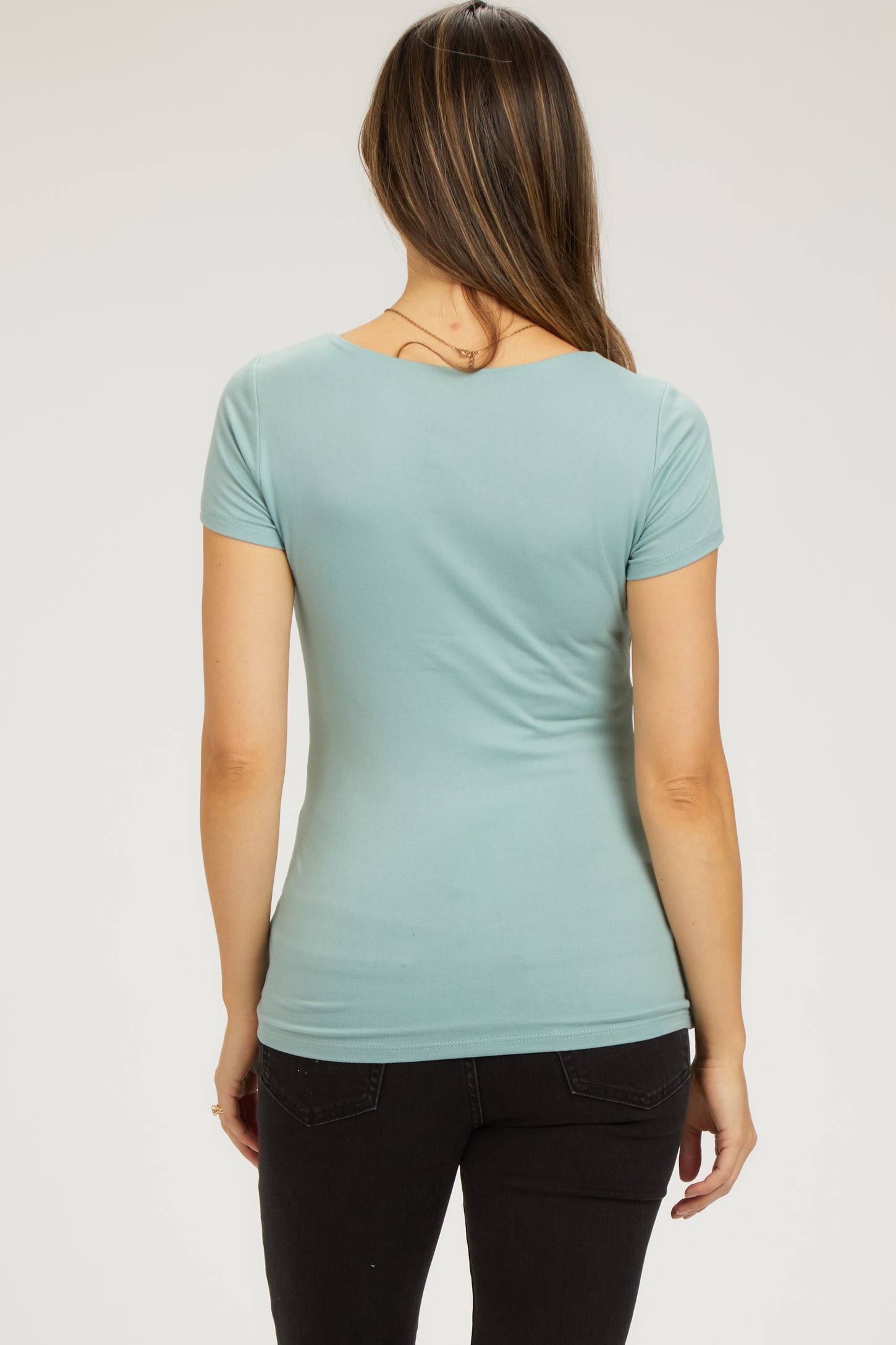Light Olive Square Neck Short Sleeve Maternity Top