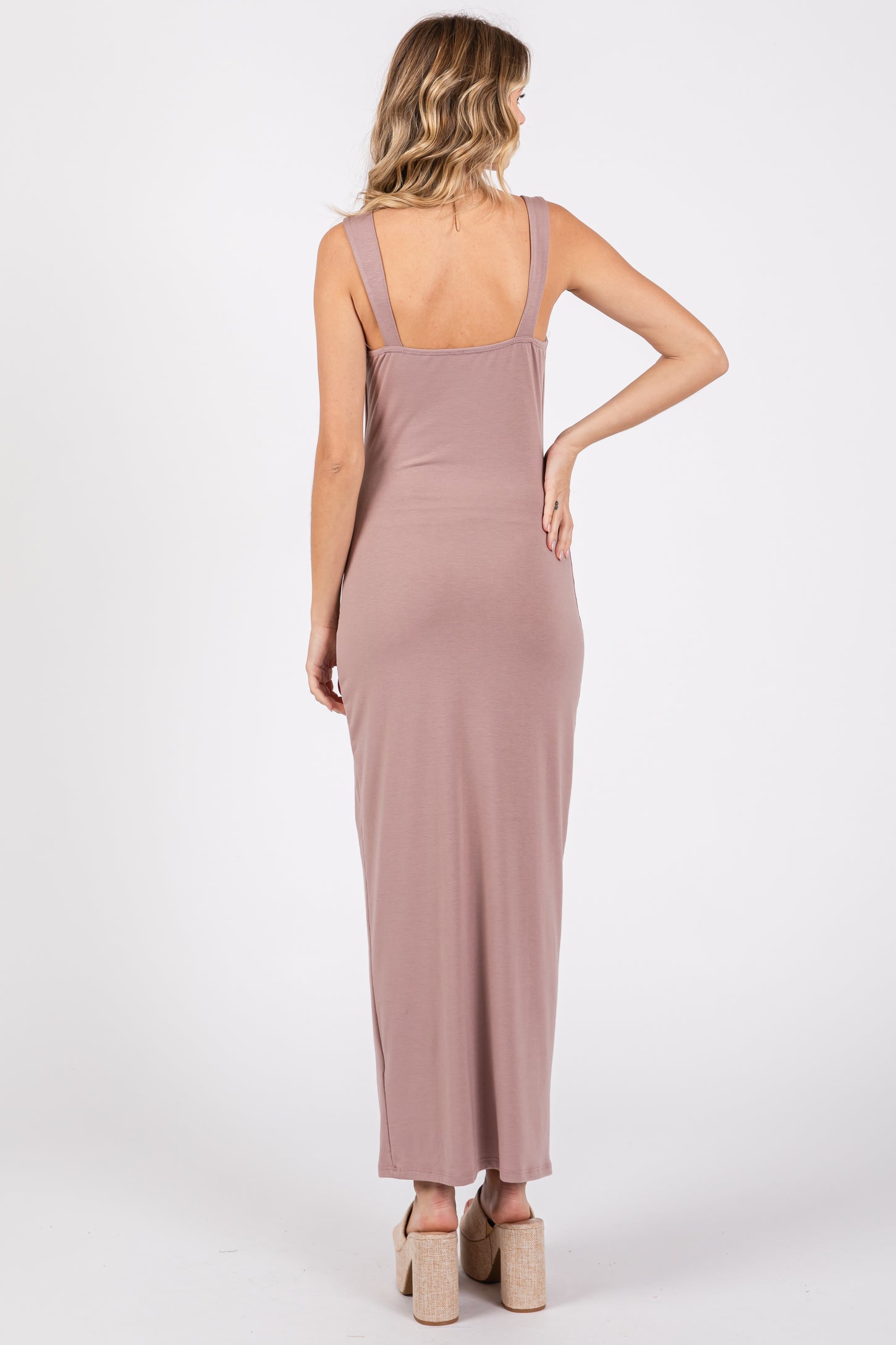 Mauve Cowl Neck Sleeveless Midi Dress