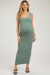 Light Olive Cowl Neck Sleeveless Maternity Midi Dress