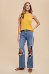 Mustard Sleeveless Knit Top