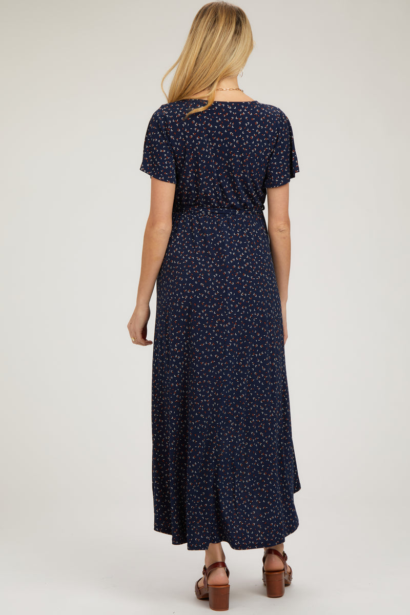 Navy Blue Wrap Front V-Neck Hi-Low Maternity Midi Dress – PinkBlush