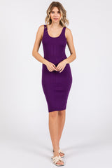 Purple Rib Knit Sleeveless Dress